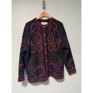 Harley of Scotland Women's Black Button Up Merino Wool Textured Sweater Size‎ XL